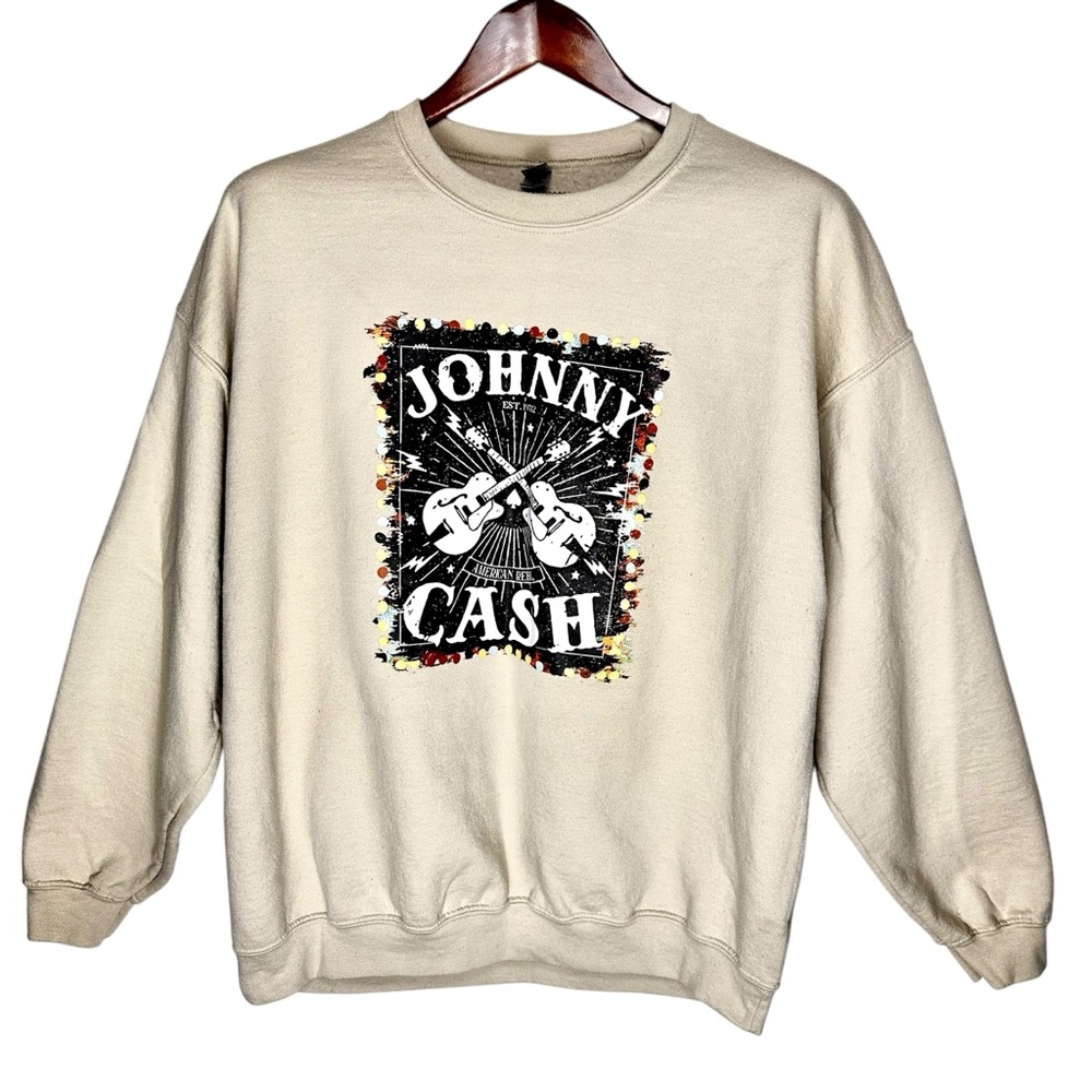 Johnny Cash Unisex‎ Sz XL Tan Heavy Blend Sweatshirt American Rebel by Gildan